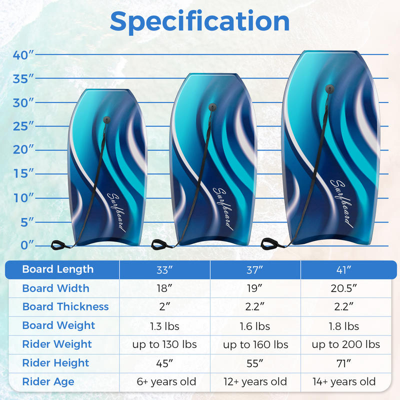 Bodyboard Boogie Board - 33/37/41 Inches Lightweight Body Board Boogie